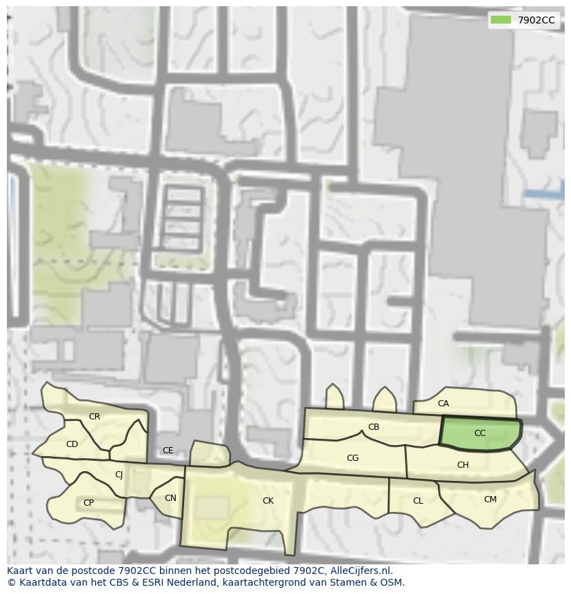 Afbeelding van het postcodegebied 7902 CC op de kaart.