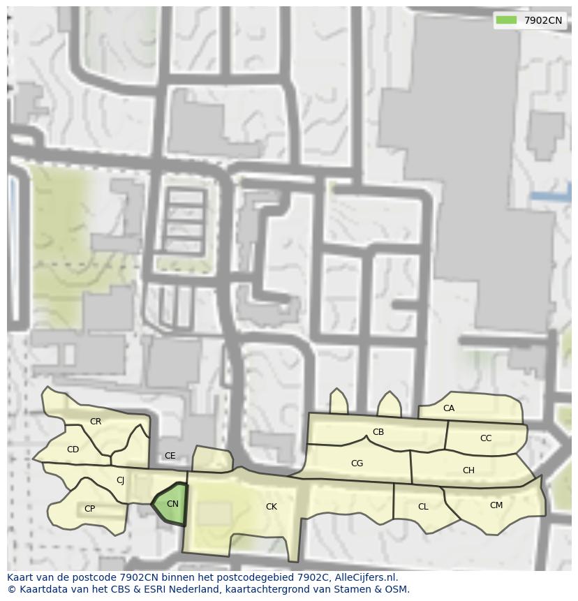 Afbeelding van het postcodegebied 7902 CN op de kaart.