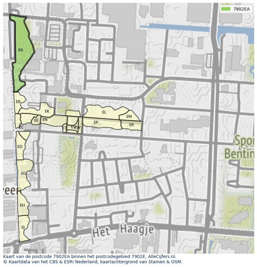 Afbeelding van het postcodegebied 7902 EA op de kaart.