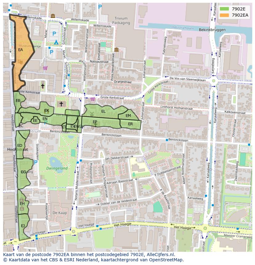 Afbeelding van het postcodegebied 7902 EA op de kaart.