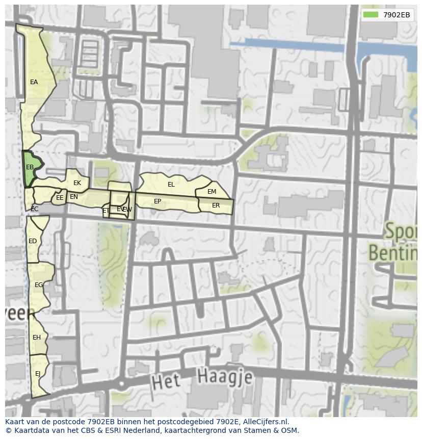 Afbeelding van het postcodegebied 7902 EB op de kaart.