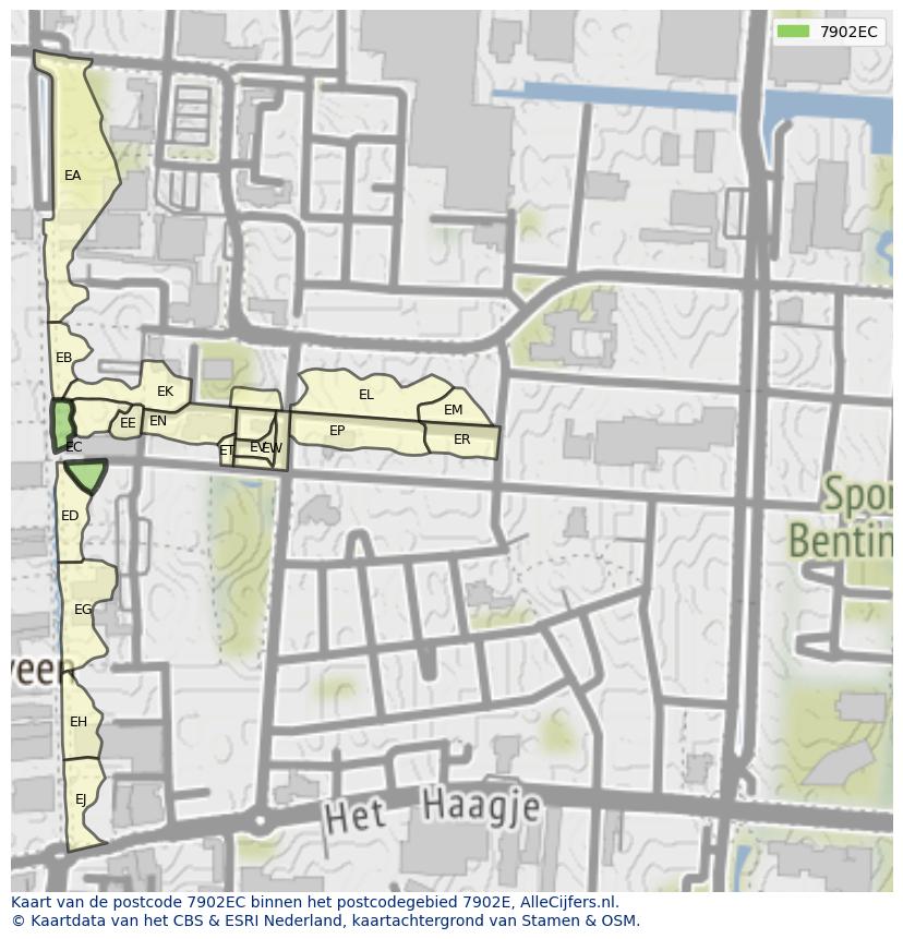 Afbeelding van het postcodegebied 7902 EC op de kaart.