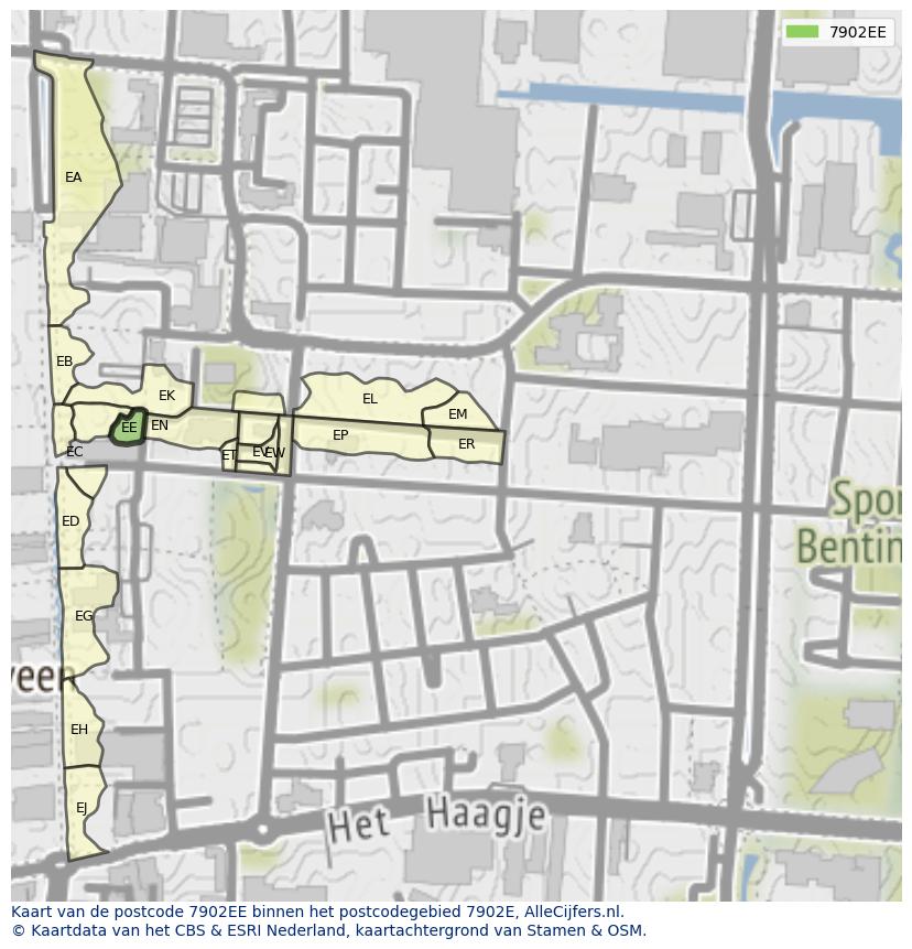 Afbeelding van het postcodegebied 7902 EE op de kaart.