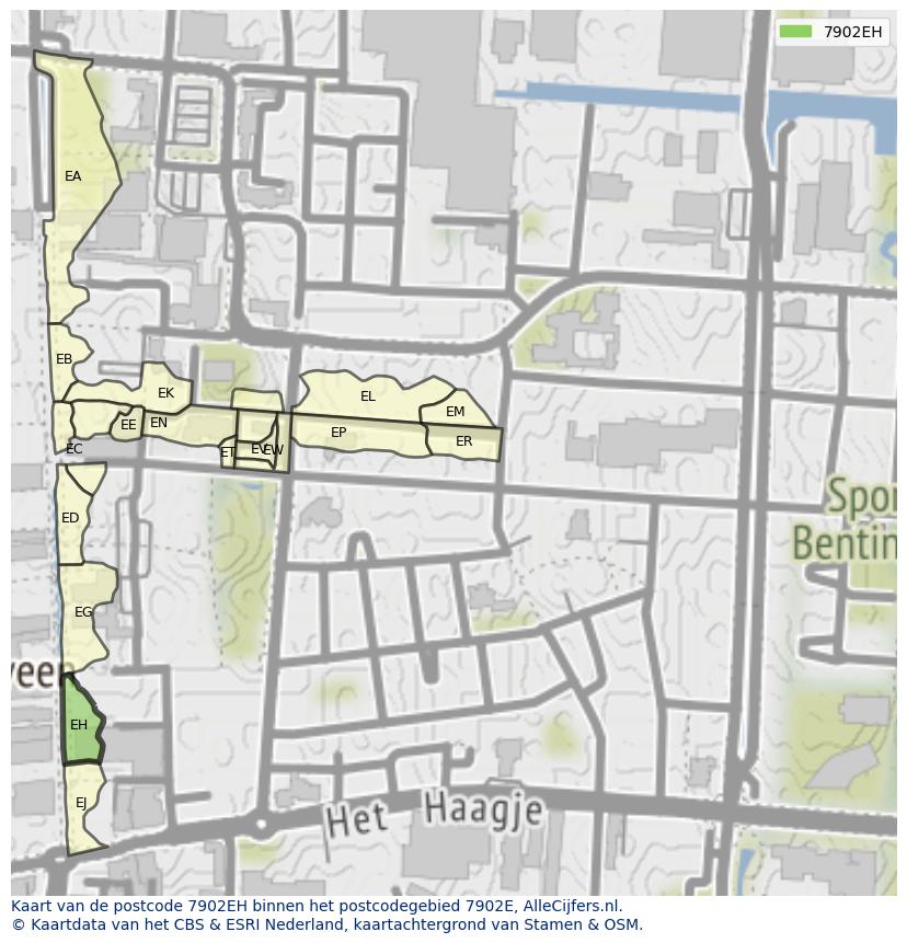 Afbeelding van het postcodegebied 7902 EH op de kaart.