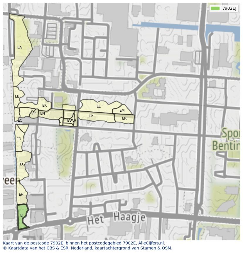Afbeelding van het postcodegebied 7902 EJ op de kaart.