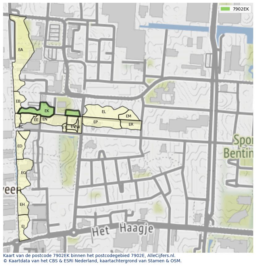 Afbeelding van het postcodegebied 7902 EK op de kaart.