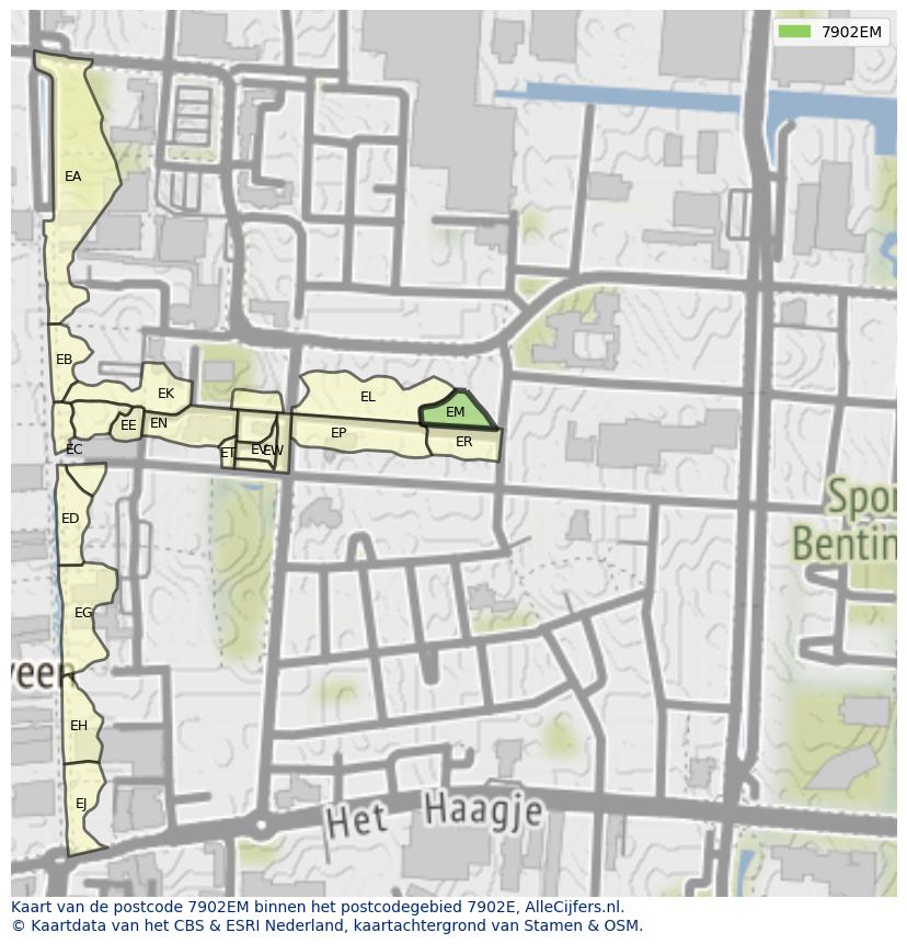 Afbeelding van het postcodegebied 7902 EM op de kaart.