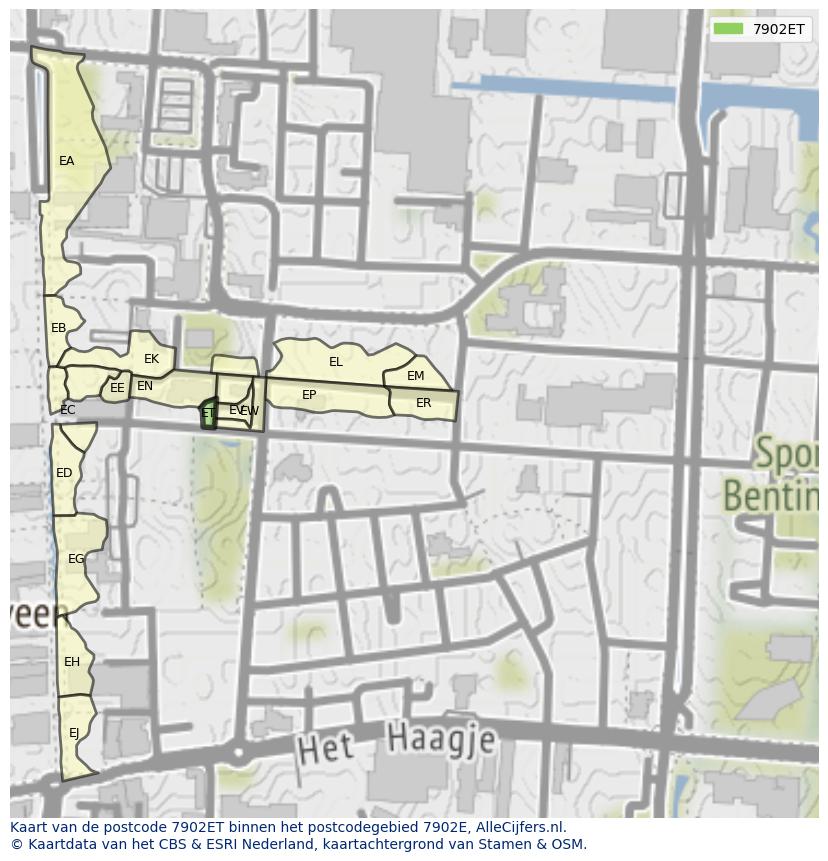 Afbeelding van het postcodegebied 7902 ET op de kaart.