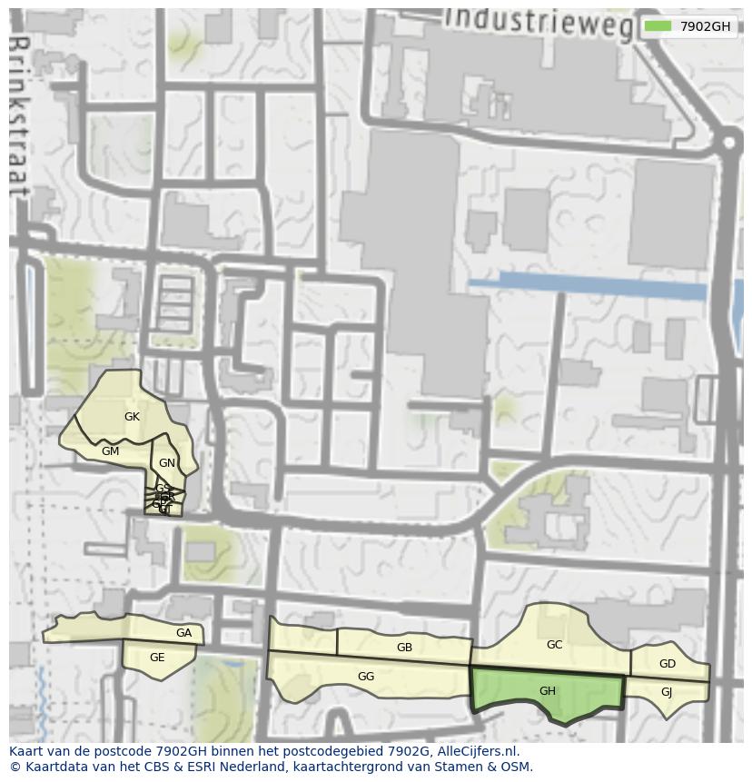 Afbeelding van het postcodegebied 7902 GH op de kaart.