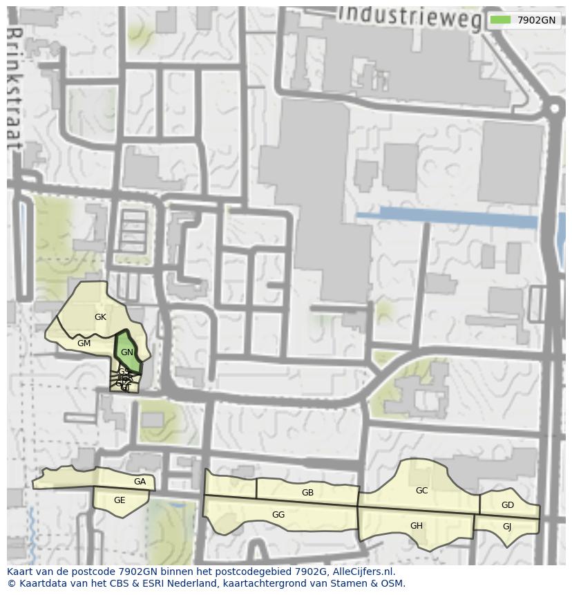 Afbeelding van het postcodegebied 7902 GN op de kaart.