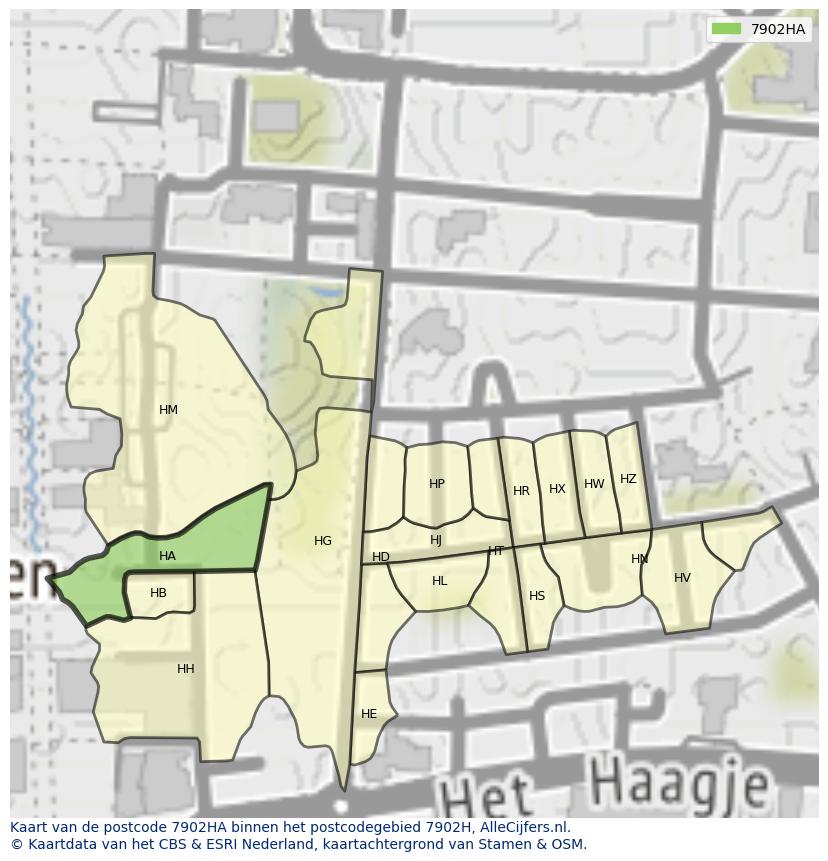 Afbeelding van het postcodegebied 7902 HA op de kaart.