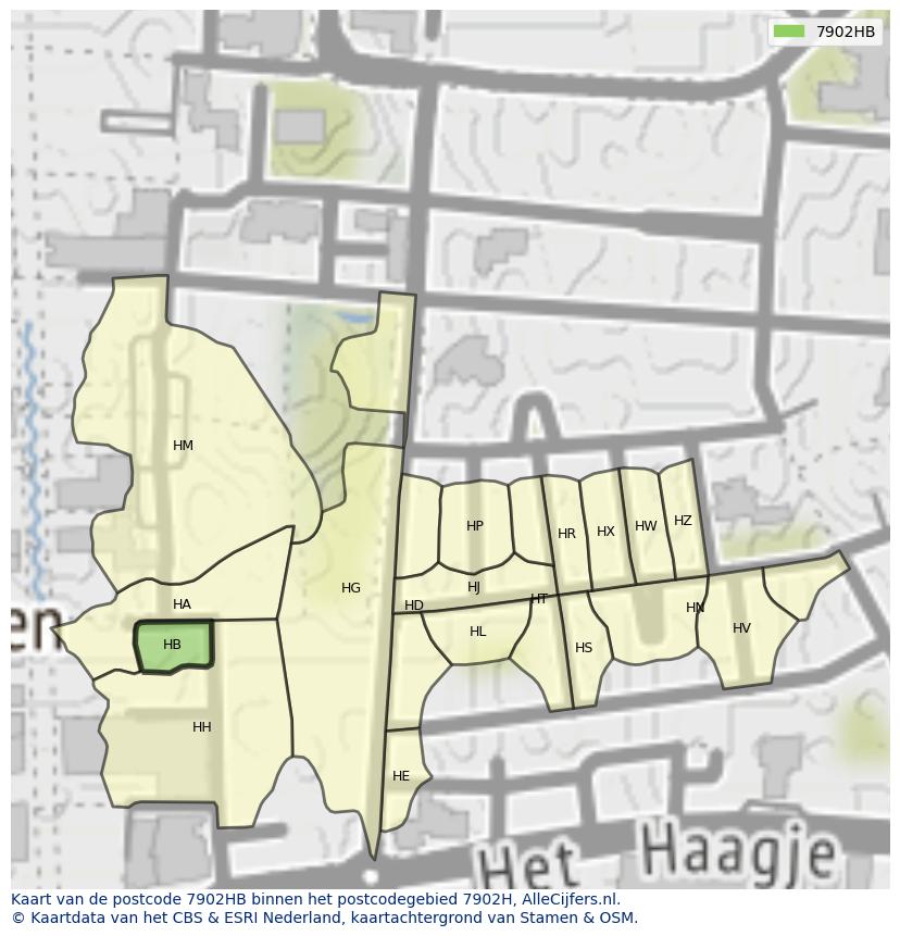 Afbeelding van het postcodegebied 7902 HB op de kaart.