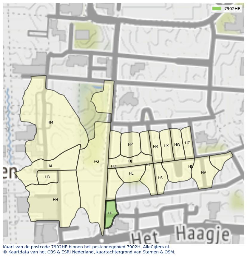 Afbeelding van het postcodegebied 7902 HE op de kaart.