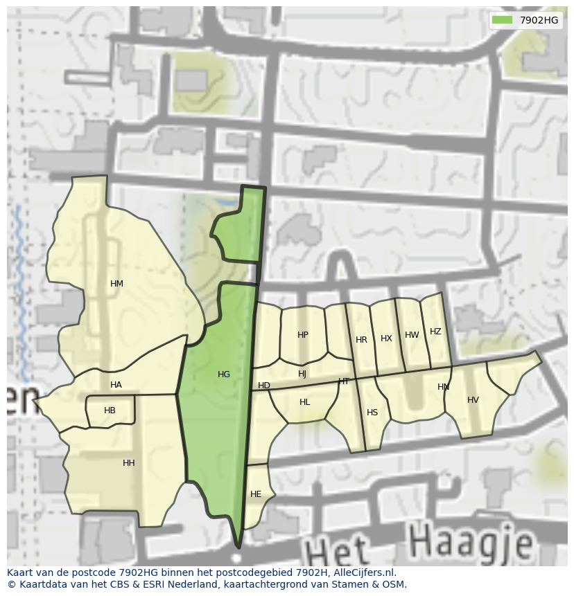 Afbeelding van het postcodegebied 7902 HG op de kaart.