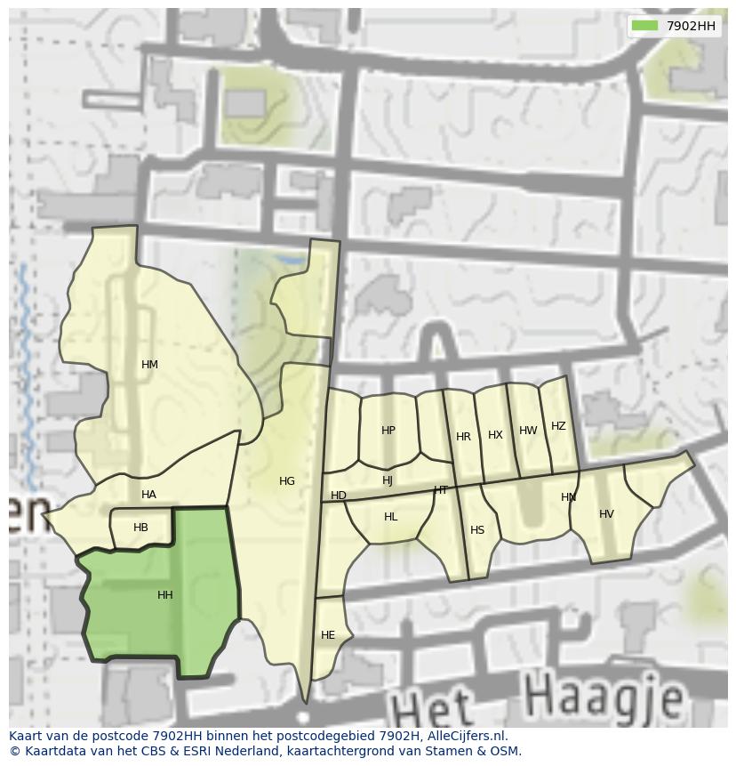 Afbeelding van het postcodegebied 7902 HH op de kaart.