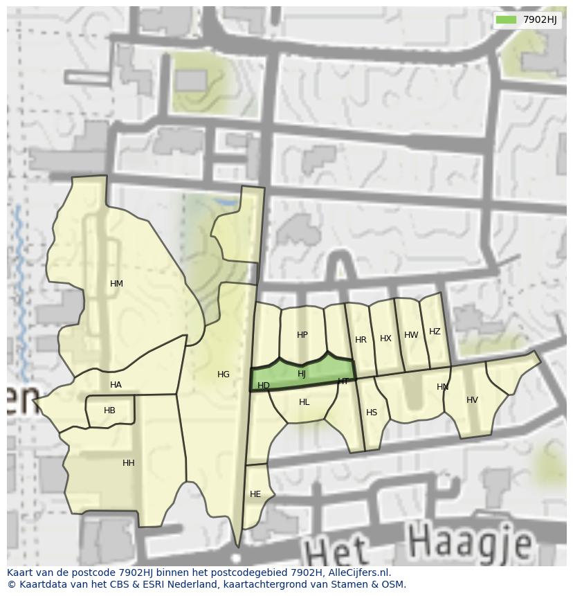 Afbeelding van het postcodegebied 7902 HJ op de kaart.