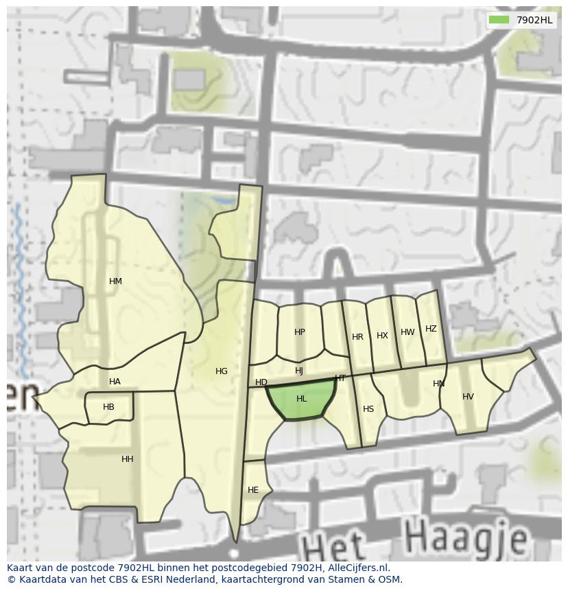 Afbeelding van het postcodegebied 7902 HL op de kaart.