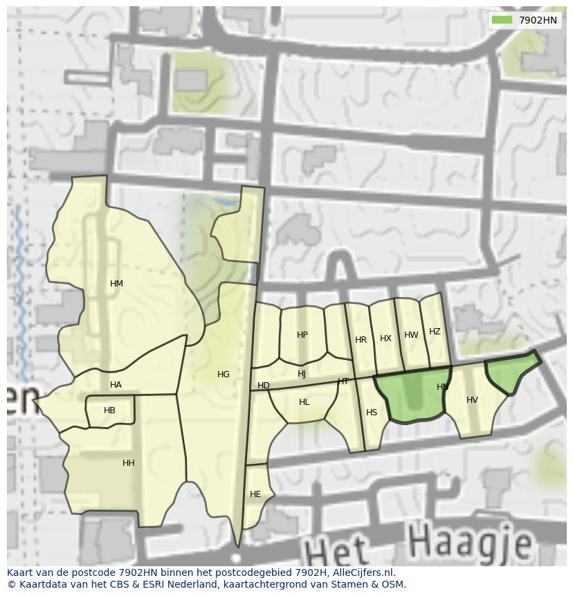 Afbeelding van het postcodegebied 7902 HN op de kaart.