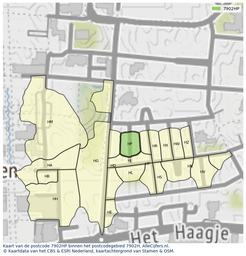 Afbeelding van het postcodegebied 7902 HP op de kaart.