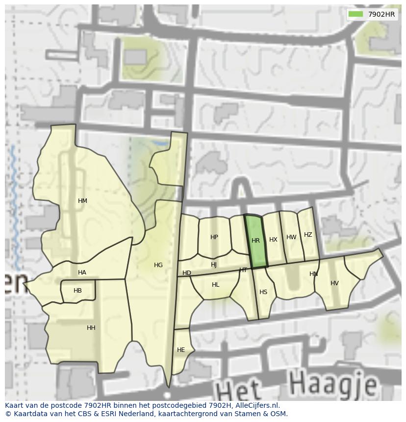 Afbeelding van het postcodegebied 7902 HR op de kaart.