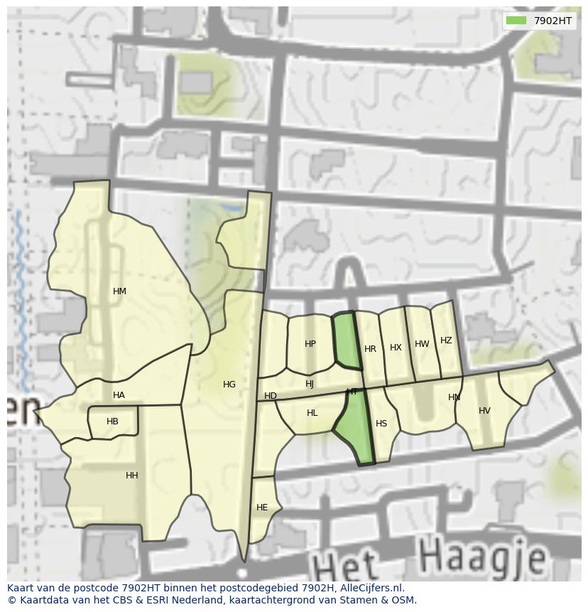 Afbeelding van het postcodegebied 7902 HT op de kaart.