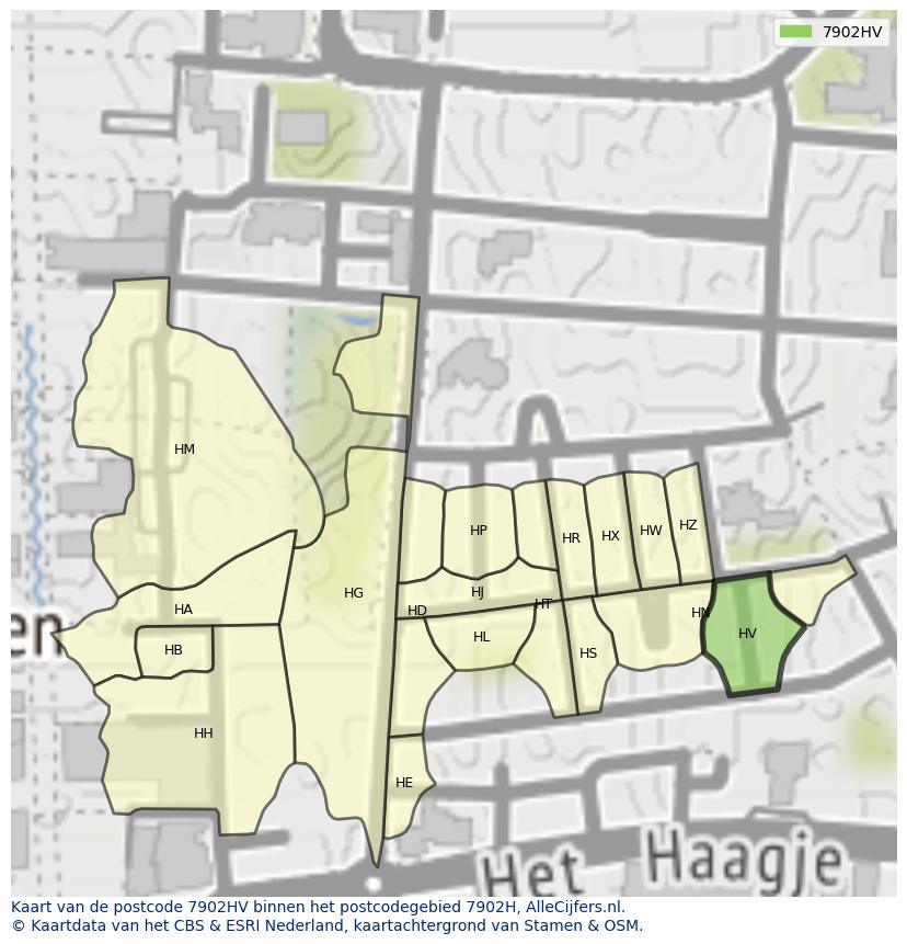 Afbeelding van het postcodegebied 7902 HV op de kaart.