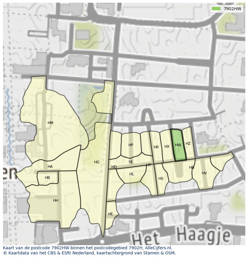 Afbeelding van het postcodegebied 7902 HW op de kaart.