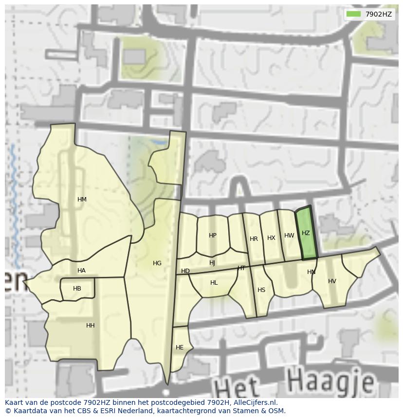 Afbeelding van het postcodegebied 7902 HZ op de kaart.