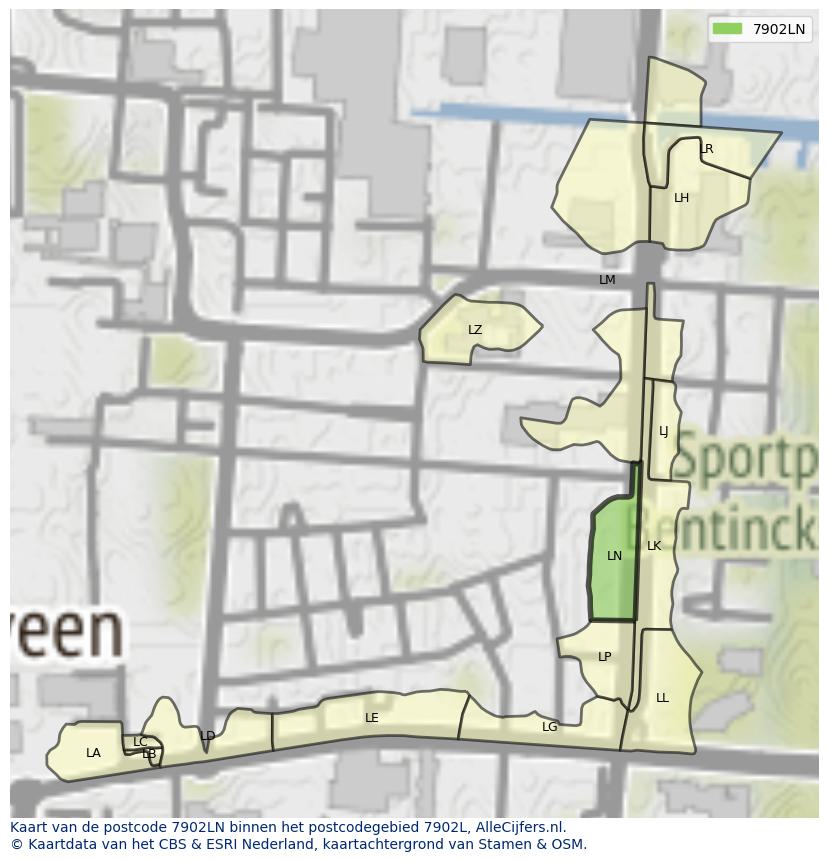 Afbeelding van het postcodegebied 7902 LN op de kaart.