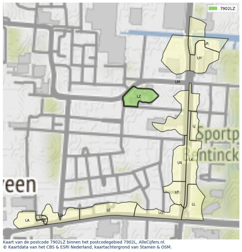 Afbeelding van het postcodegebied 7902 LZ op de kaart.
