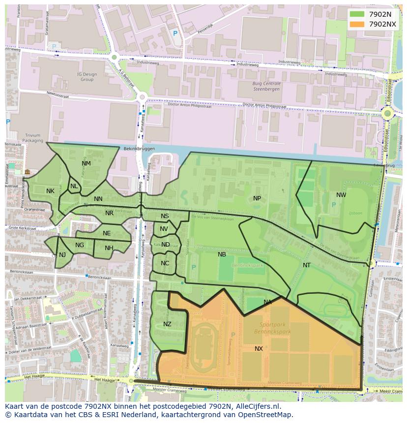 Afbeelding van het postcodegebied 7902 NX op de kaart.