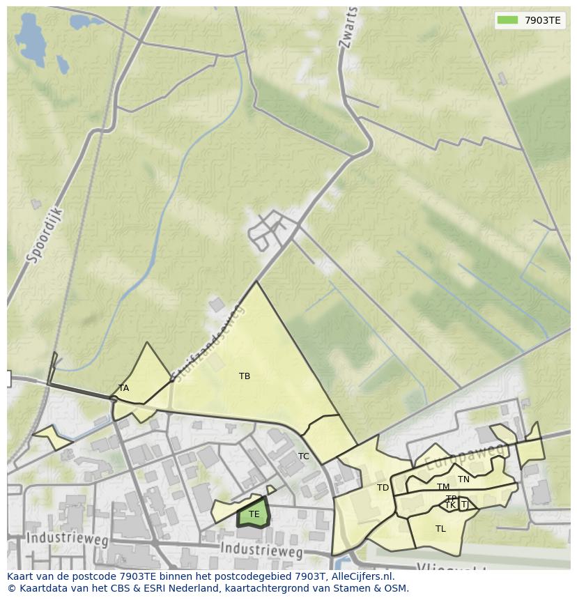 Afbeelding van het postcodegebied 7903 TE op de kaart.