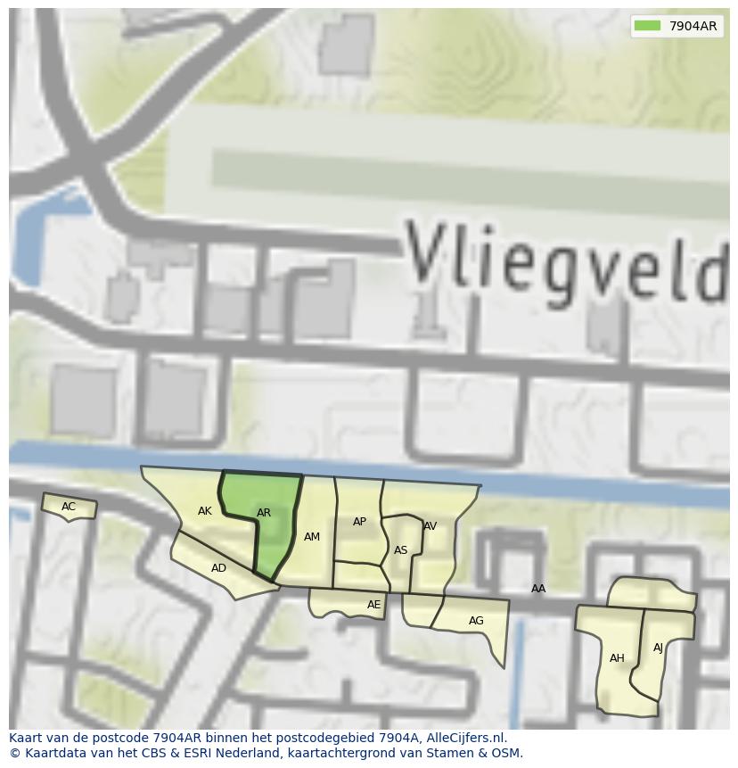 Afbeelding van het postcodegebied 7904 AR op de kaart.