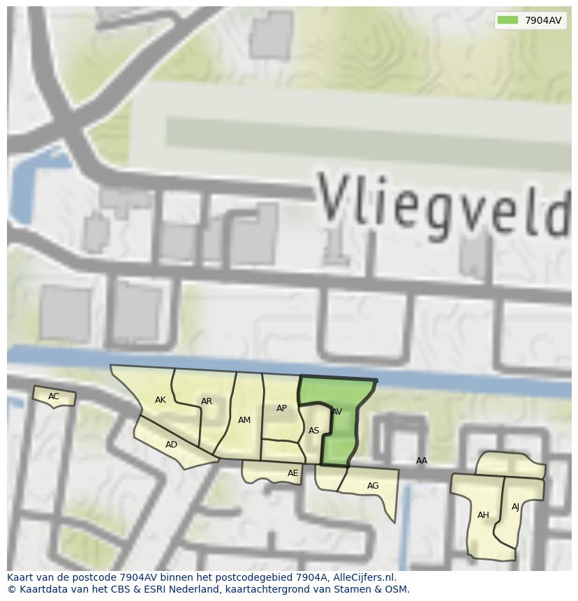 Afbeelding van het postcodegebied 7904 AV op de kaart.
