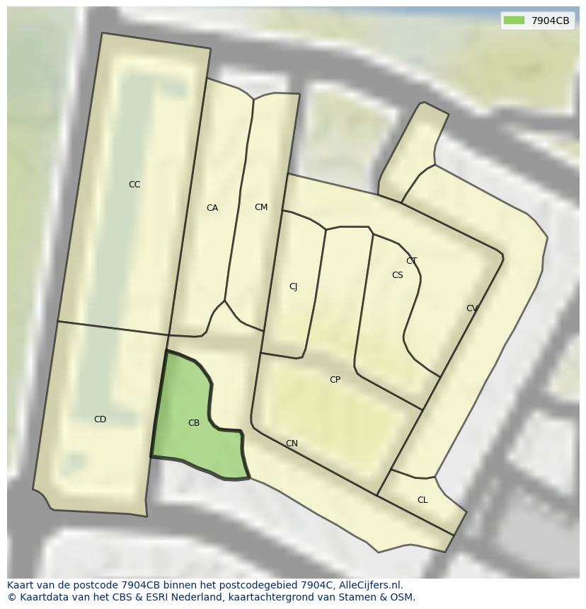 Afbeelding van het postcodegebied 7904 CB op de kaart.