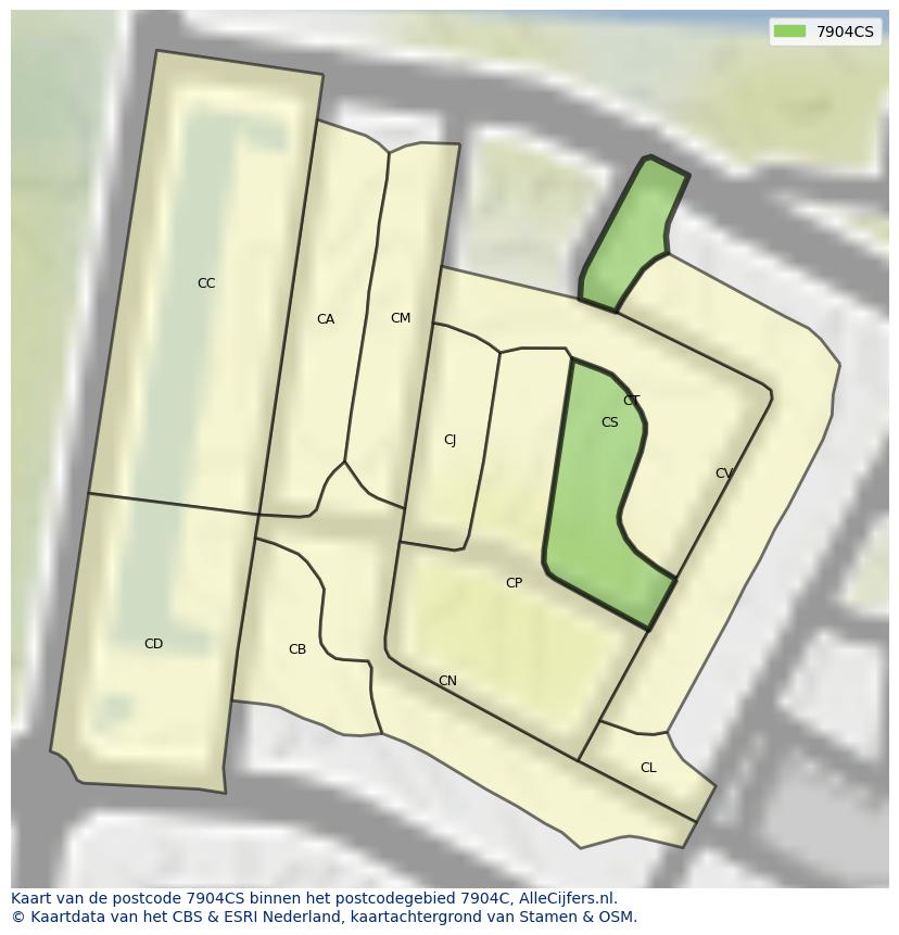Afbeelding van het postcodegebied 7904 CS op de kaart.