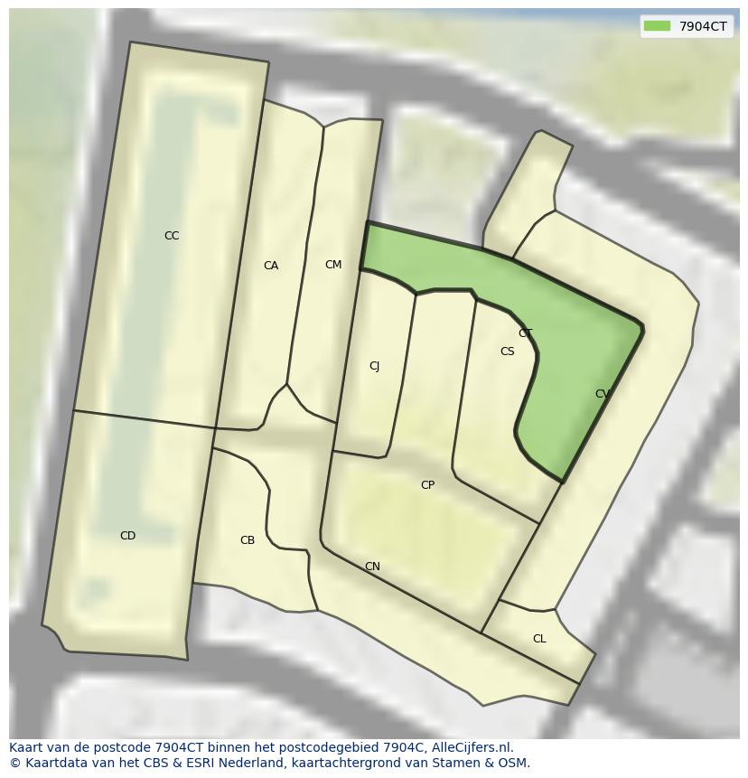 Afbeelding van het postcodegebied 7904 CT op de kaart.