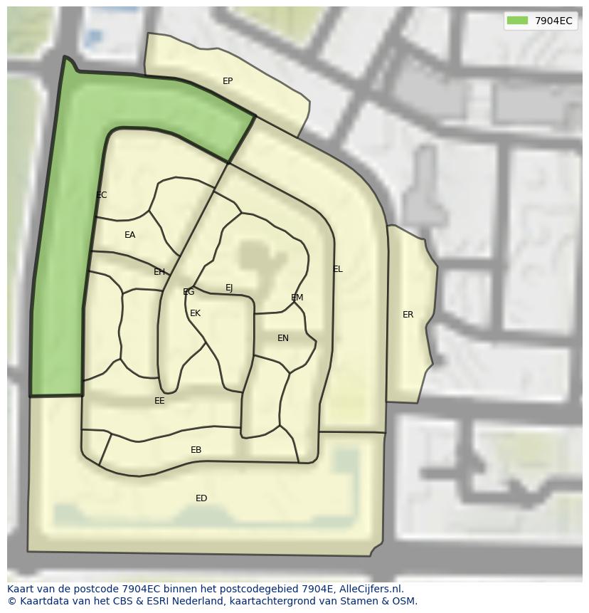 Afbeelding van het postcodegebied 7904 EC op de kaart.