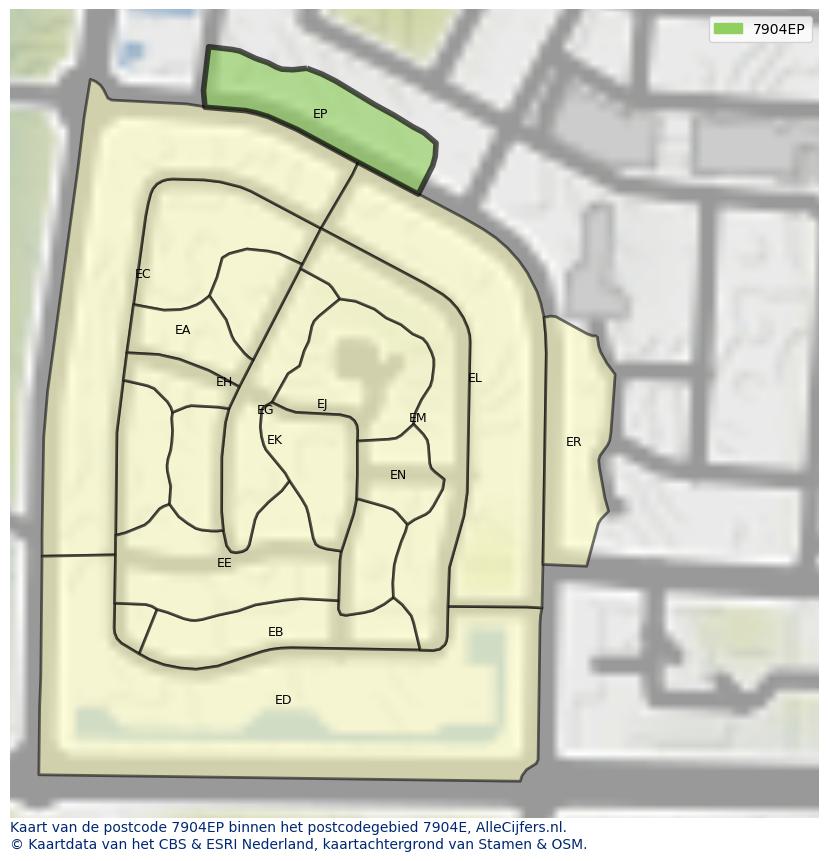 Afbeelding van het postcodegebied 7904 EP op de kaart.