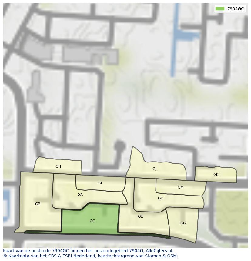 Afbeelding van het postcodegebied 7904 GC op de kaart.