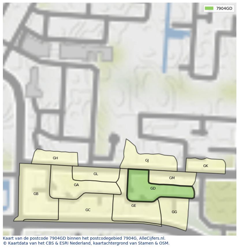 Afbeelding van het postcodegebied 7904 GD op de kaart.