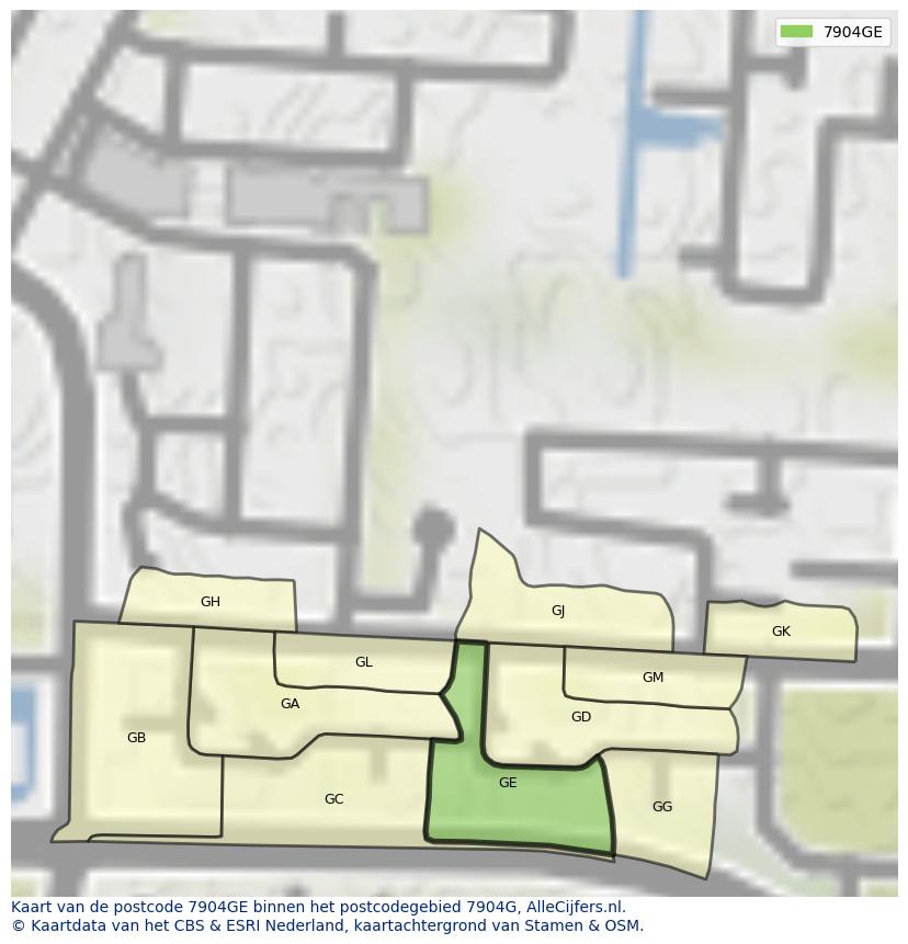 Afbeelding van het postcodegebied 7904 GE op de kaart.