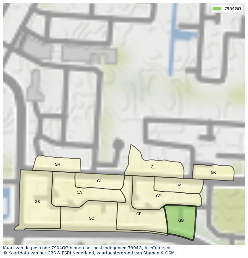 Afbeelding van het postcodegebied 7904 GG op de kaart.