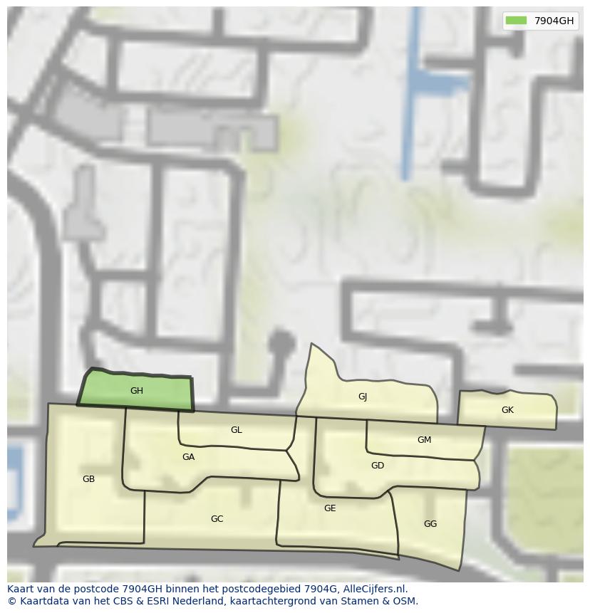 Afbeelding van het postcodegebied 7904 GH op de kaart.