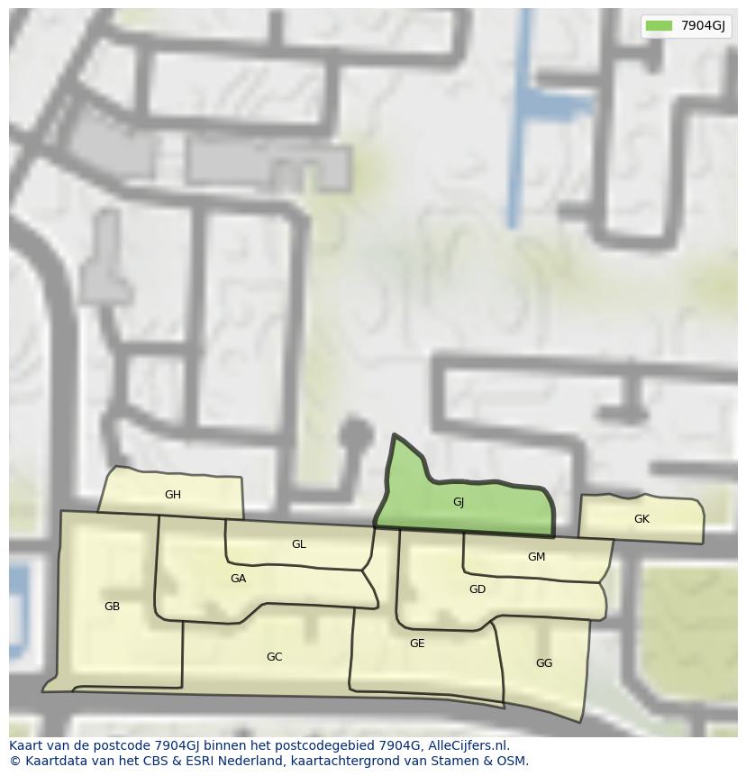 Afbeelding van het postcodegebied 7904 GJ op de kaart.