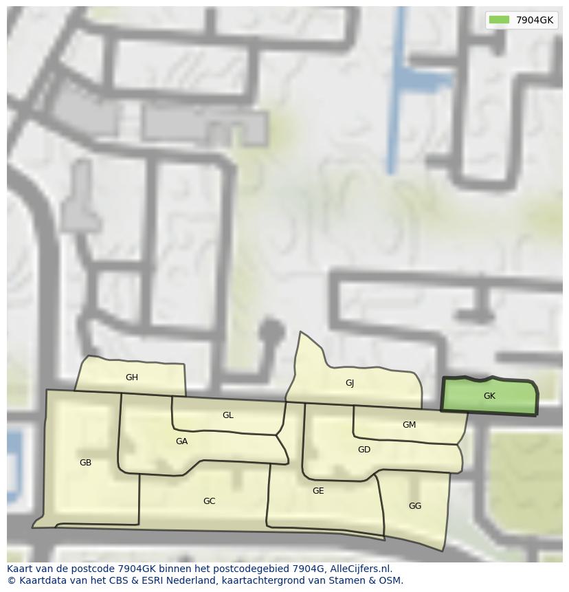 Afbeelding van het postcodegebied 7904 GK op de kaart.