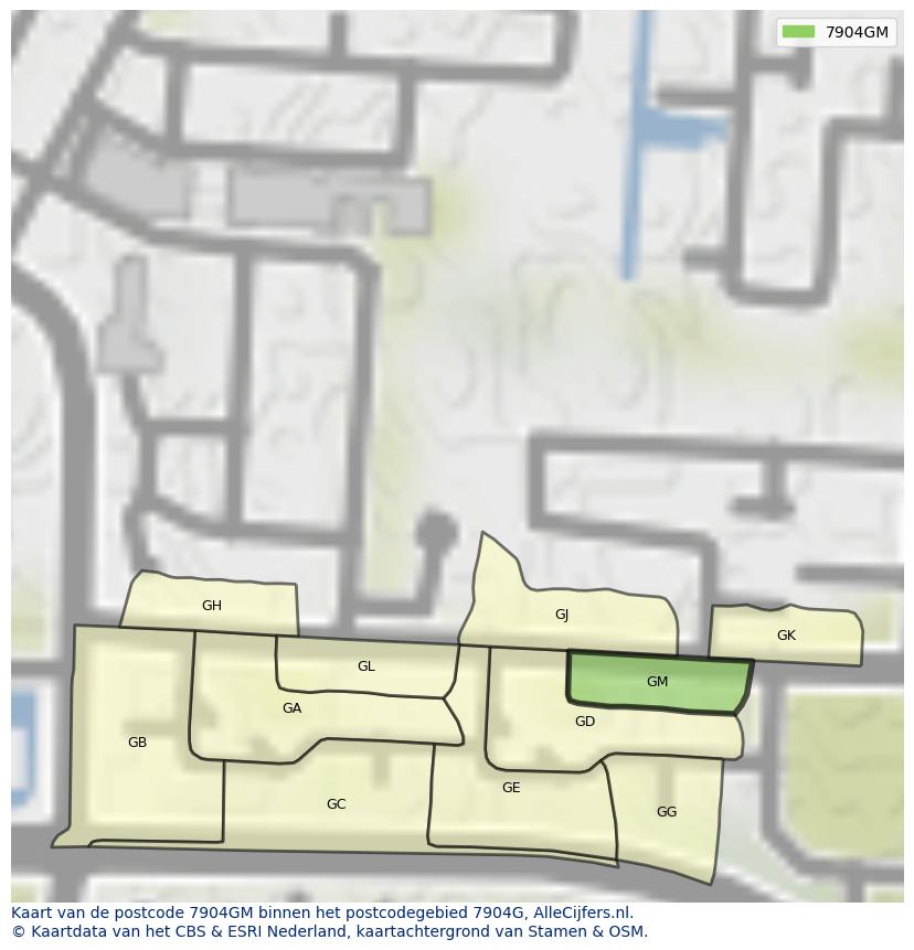 Afbeelding van het postcodegebied 7904 GM op de kaart.