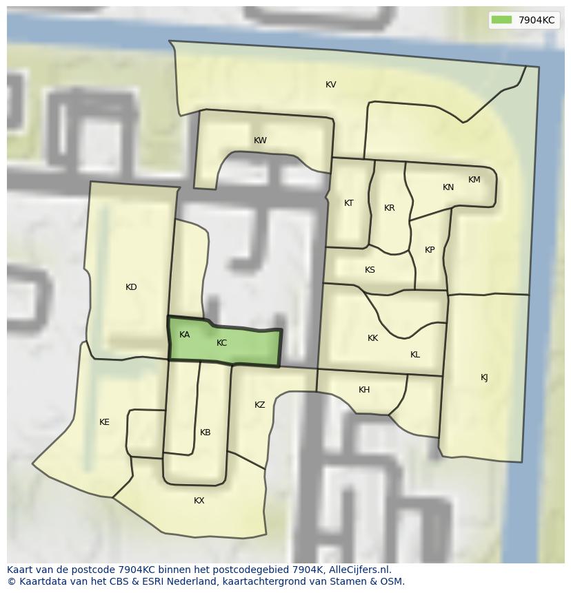 Afbeelding van het postcodegebied 7904 KC op de kaart.
