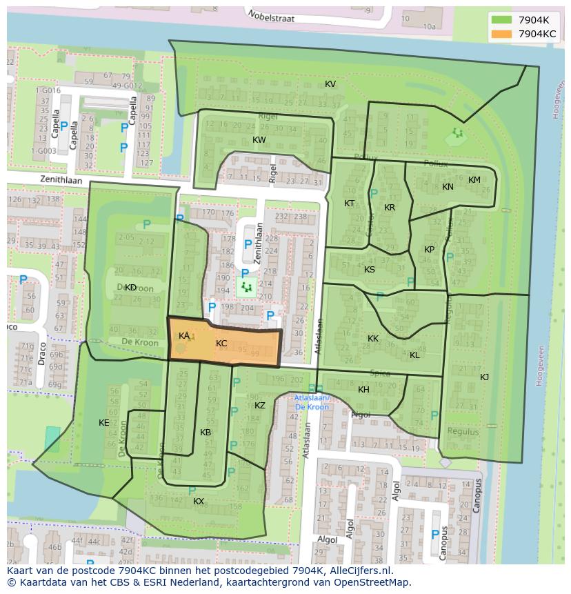 Afbeelding van het postcodegebied 7904 KC op de kaart.