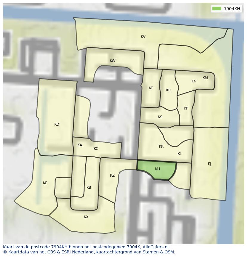 Afbeelding van het postcodegebied 7904 KH op de kaart.